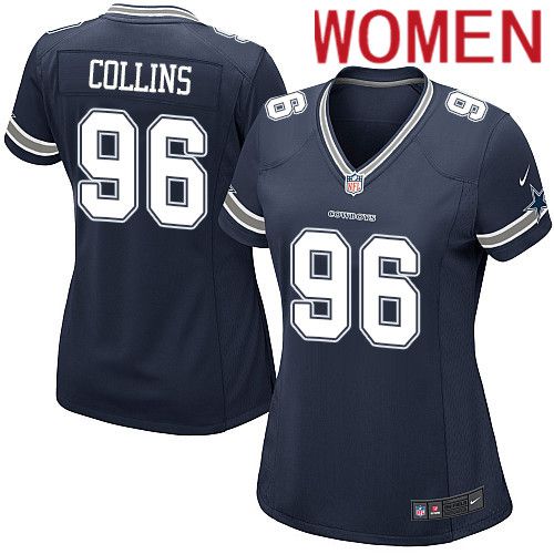 Women Dallas Cowboys #96 Maliek Collins Nike Navy Game Team NFL Jersey->women nfl jersey->Women Jersey